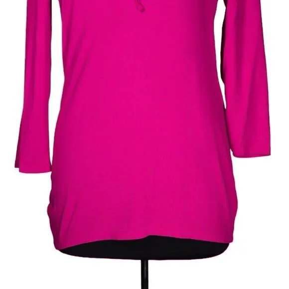 Ralph Lauren Women's Blouse Pink Satin Ruffle Stretch V-Neck 3/4 Sleeve Top L - Picture 6 of 9